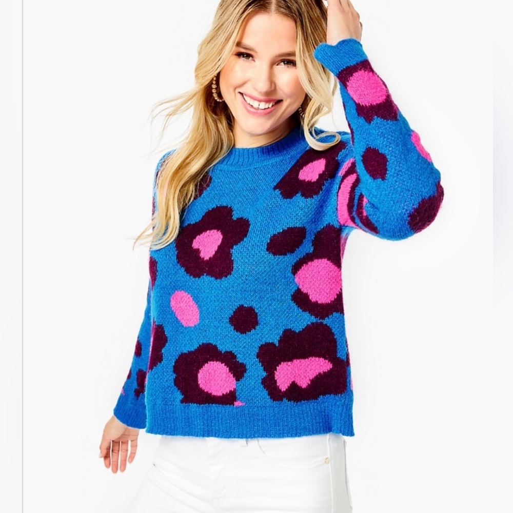 NWT Lilly Pulitzer Ferrara Sweater I’m Blue Flare Growl & Prowl Sz XXS Summer - Picture 2 of 11